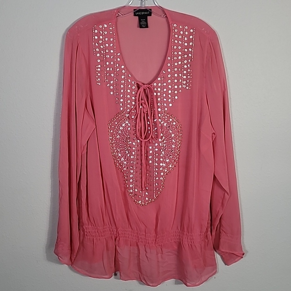Vintage Sheer Sequin Tunic Top Size XL Pink Whimsy Y2K Boho Romantic